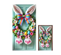 Easter Door Decor - 35.4x70.8inch Decorative Easter Door Covers Banners Backdrops | Reusable Bunny Banners | Easters Porch Decor for Classroom Yard Outside Party Garage Home Office Porch Wall