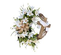 Easter Door Wreaths, Handmade Holiday Garland, Cross Decor with Lily Design, Front Entry Accent with Festive Details, Seasonal Home Ornament, for Family Friends Indoor Outdoor Wall Decor