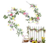 Easter Egg Garland with Artificial Green Vines and Flowers | Vine Flower Easter Garland, Holiday Ornament, for Front Door, Patio, Balcony, Terrace, Fence, Home, School, Fireplace, Window