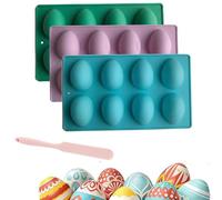 Easter Egg Silicone Mold for Baking, 3 Pack 24 Cavity Food-Grade Chocolate Molds, Non-Stick Egg Shaped Easter Freezer Mold Set for DIY Baking, Jello, Pastry, Muffin, Bread,Ice Cube (B)