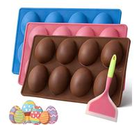 Easter Egg Silicone Mold for Baking, 3 Pack Food Grade Egg Shaped Molds, Reusable Non-Stick Chocolate Candy Mold, Oven Safe Freezer Safe DIY Baking Supplies for Cake Jello Desserts (A2)