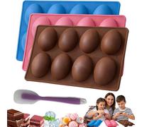 Easter Egg Silicone Mold for Baking, 8 Cavity Easter Egg Moulds, Non-Stick Easy Release Easters Chocolate Moulds, Silicone Moulds for Chocolate, Cake, Jello,Ice Cream, Dessert (3Pcs-A)