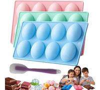 Easter Egg Silicone Mold for Baking, 8 Cavity Easter Egg Moulds, Non-Stick Easy Release Easters Chocolate Moulds, Silicone Moulds for Chocolate, Cake, Jello,Ice Cream, Dessert (3Pcs-B)