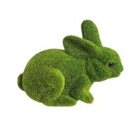 Easter Flocked Tabletop Ornament - Easter Bunny Figurines | Green Mossy Animals Figurines for Home Living Room Shelf Cabinet Mantel Workplace Holiday Party, Velvet Texture Rabbit Decor, Whimsical Gard