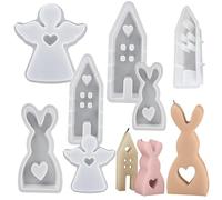Easter Molds Easter Bunny Silicone Moulds Rabbit Candle Casting Molds - 7 Pieces Easter Theme DI.Y Resin Moulds, 3D Easter Egg Plaster Moulds Epoxy Resin Mold for Candle Making Easter Decor Resin Mold