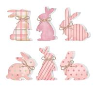 Easter Pink Bunny Wooden Sign - Rustic Bunny Décor Set, 6-piece 12x10x1.5 Cm Wooden BunnyDecorations | Ideal For Kitchen, Living Room, Office, Or Party Décor | Fun And Festive Easter Dcor For Tiered
