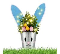 Easter Planter Decoration, Funny Spring Bunny Decor with Warm Lights, Cute Bunny Planter Pot Ornament, Lighted Easter Spring for Indoor Outdoor Home Garden Patio Porch