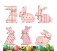 Easter Sign - 6 Pieces Bunny Shaped Wood Rustic Table Decoration | 12 * 10 * 1.5cm Farmhouse Kitchen Tiered Tray Shelf Mantel Display | Indoor Outdoor Party Office Animal Decor Accent