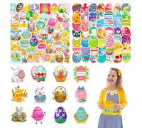Easter Stickers, Autocollants œufs de Pâques Lapin Feuilles Lapin Gommettes Paques - Pack de 100 Autocollants Jeunesse pour Décoration DIY de Pâques, Thèmes Variés & Colorés