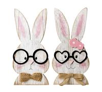 Easter Table Sign - Wooden Bunny Decor | 2 pièces Wooden Bunny Table Centerpiece Signs For Easter, Ideal For Kitchen, Living Room, Workplace, Shelf, Mantel And Entryway Indoor Seasonal Home Decoration