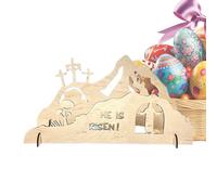 Easter Tomb Scene - Wooden Nativity Decor Desktop Religious Craft, Handcrafted Faith Display | Spiritual Tabletop Sign, Christian Holiday Ornament For Home Yard Lawn Church