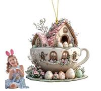 Easter Tree Ornaments - 2D Acrylic Egg, Bunny, and Coffee Cup Hanging Decorations, Festive Holiday Tree Charms, Vibrant Double Sided Graphics, Ideal for Gift Baskets Or Workplace Desks