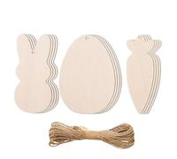 Easter Wooden Cutouts, Bunny Egg Carrot Decor, Unfinished Signs, Spring Craft Project, Handmade Kids Adults Activity, 6 Pieces, Classroom Home Garden, 10 x 5 x 2,5 cm Beige