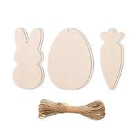 Easter Wooden Cutouts, Bunny Egg Carrot Decor, Unfinished Signs, Spring Craft Project, Handmade Kids Adults Activity, 6 Pieces, Classroom Home Garden, 10 x 5 x 2,5 cm Beige