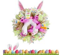Easter Wreath, Bunny Home Decorations, Front Door Spring Wreath with Floral Accents, Festive Living Room Bedroom Kitchen Entryway Fireplace Decor for Wedding Party Family Gathering Winter Seasonal