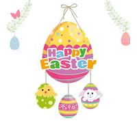 Easter Wreath Spring Holiday Door Decor - Bunny Egg Floral Hanging Ornament | Artificial Silk Flowers with Woven Rattan Base, Seasonal Celebration Home Entrance Accessory 14.17x10.24in