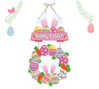 Easter Wreath Spring Holiday Door Decor - Bunny Egg Floral Hanging Ornament | Artificial Silk Flowers with Woven Rattan Base, Seasonal Celebration Home Entrance Accessory 14.17x10.24in