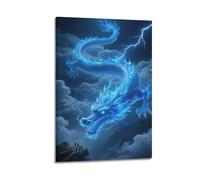 Eastern Myth Impression sur toile Motif dragon bleu et tonnerre 60 x 90 cm