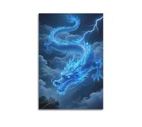 Eastern Myth Impression sur toile Motif dragon bleu et tonnerre 60 x 90 cm