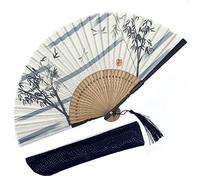 Eastern Wind evantail pliant à la main en bambou en coton blanc，inclure une pochette en soie，eventail japonais éventail chinois 22 cm