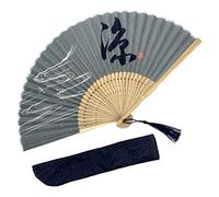 Eastern Wind evantail pliant à la main en bambou en coton gris，inclure une pochette en soie，eventail japonais éventail chinois 22 cm