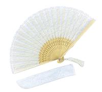 Eastern Wind evantail pliant à la main en bambou en dentelle blanc，inclure une pochette en dentelle，eventail japonais éventail chinois eventail mariage 22cm