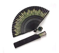 Eastern Wind evantail pliant en bambou soie noire, inclure une pochette en soie，eventail japonais éventail chinois 21 cm