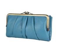 EASTNIGHTS RFID Blocking Wallets for Women Leather Clutch Wallet Bifold Credit Card Holder Ladies Coin Purse with Zipper and Kiss Lock (Blue)