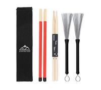 EastRock Ensemble de baguettes de batterie comprenant 5 baguettes de batterie 5A en bois d'érable, brosses à batterie rétractables, baguettes de batterie avec sac de rangement