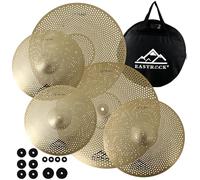 EASTROCK Ensemble de Cymbales à Faible Volume - Ensemble de 5 Pièces, Charleston 14 Pouces + Cymbales Crash 16 Pouces et 18 Pouces + Cymbale Ride 20 Pouces avec sac pour Cymbales et Feutres (Or)