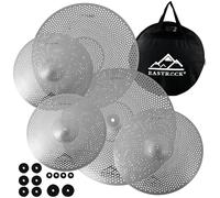 EASTROCK Ensemble de Cymbales à Faible Volume - Ensemble de 5 Pièces, Charleston 14 Pouces + Cymbales Crash 16 Pouces et 18 Pouces + Cymbale Ride 20 Pouces avec sac pour Cymbales et Feutres（Argent）