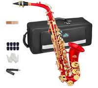 EASTROCK Saxophone Alto E Plat en Laiton Laqué Doré, Mi Bémol pour Débutants et Étudiants, avec Étui, Tapis (Rouge)