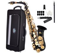 EASTROCK Saxophone Alto Plat en Laiton Laqué Doré, Mi Bémol, Noir, Étui Rigide Inclus