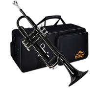 EASTROCK Trompette en Sib pour débutant, Trompette standard en laiton pour étudiants, Trompette avec étui, gants, embouchure 7C (Noir)