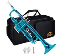 EASTROCK Trompette en Sib pour débutant, Trompette standard en laiton pour étudiants, Trompette avec étui, gants, embouchure 7C(Bleu)
