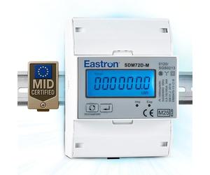 Eastron Compteur d'électricité triphasé sur rail DIN 100 A à faible coût avec certifications MID, EMC et LVD - Sortie d'impulsion 2 1000 imp/kWh 72/4P (SDM72D-M-MID V2)