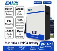 EASUN 5120wh 100Ah 51.2v 48v 16s Lifepo4 Lithium fer Phosphate Powerwall batterie énergie arrière parallèle 15p 6000 + Cycle BMS solaire