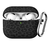 Easuny Coque gravée compatible avec AirPods Pro 2 2022, coque en silicone pour Apple AirPods Pro 2e/1ère génération, coque antichoc avec mousqueton LED avant visible, noir léopard