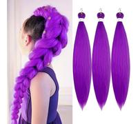 Easy Crochet Braid Hair - Lot de 3 - Cheveux pré-étirés - Violet - 91 cm - Eau chaude - Cheveux synthétiques doux - Pour cheveux au crochet sénégalais (violet clair, 66 cm)