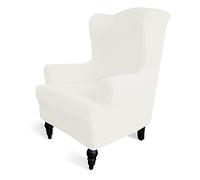 Easy-Going 1 Housse de canapé Extensible à Dossier ailé - Protection de Meubles Doux avec élastique en Bas - Jacquard élasthanne à Petits Carreaux (Chaise à Aile, crème)