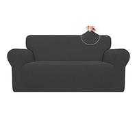 Easy-Going Housse de canapé Extensible 1 pièce pour canapé Doux avec élastique en Mousse antidérapante pour Enfants, Tissu Jacquard élasthanne, Petits Carreaux (Causeuse, Gris foncé)