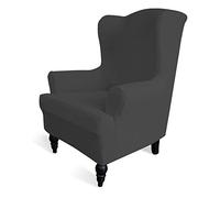 Easy-Going Housse de canapé Extensible à Oreilles - 1 pièce - Housse de Protection pour Meubles - Doux avec élastique en Bas - Jacquard - Petits Carreaux (Chaise à Oreilles, Gris foncé)