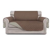 Easy-Going Housse de canapé réversible pour canapé à 2 Coussins pour Chiens - Résistante à l'eau avec bâtons en Mousse et Sangles élastiques pour Animaux de Compagnie (Causeuse, Marron/Beige)