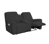 Easy-Going Housse de Causeuse Extensible et inclinable avec Console Centrale - Housse de canapé 2 Places en Polaire Douce et ajustée avec Support et Rangement - Protection de Meubles Lavable - Gris