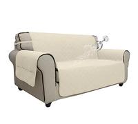 Easy-Going Housse de Causeuse surdimensionnée imperméable et étanche pour canapé à 2 Coussins, Lavable et antidérapante avec Poche pour Animaux de Compagnie (Taille M/XL, Ivoire)