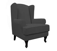 Easy-Going Lot de 2 Housses de canapé Extensibles pour canapé à Oreilles avec Base élastique, Tissu Jacquard élasthanne à Petits Carreaux, Gris foncé