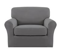 Easy-Going Lot de 2 Housses de Chaise en Microfibre Extensible - Spandex Doux et ajusté - Housse de canapé Lavable avec élastique en Bas pour Enfants, Animaux domestiques, Gris Clair