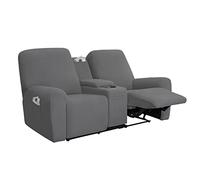 Easy-Going Stretch Recliner Loveseat Cover with Center Console Sofa Slipcover Soft Fitted Fleece 2 Seats Couch with Holder and Storage Washable Furniture Protector Gray
