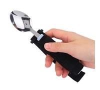 Easy Grip Cuillère à manger Adaptive Vaisselle Support rotatif en acier inoxydable Set de couverts Cuillère de nettoyage pour personnes handicapées Arthrite Dining Scoop Ustensile avec sangle d'aide