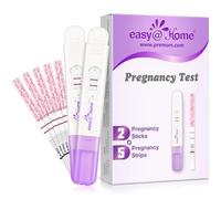 Easy@Home Tests de Grossesse 7 Unités - 5 x Test de Grossesse Bandelette et 2 x Tests HCG Individuellement Emballés, Lecture Facile